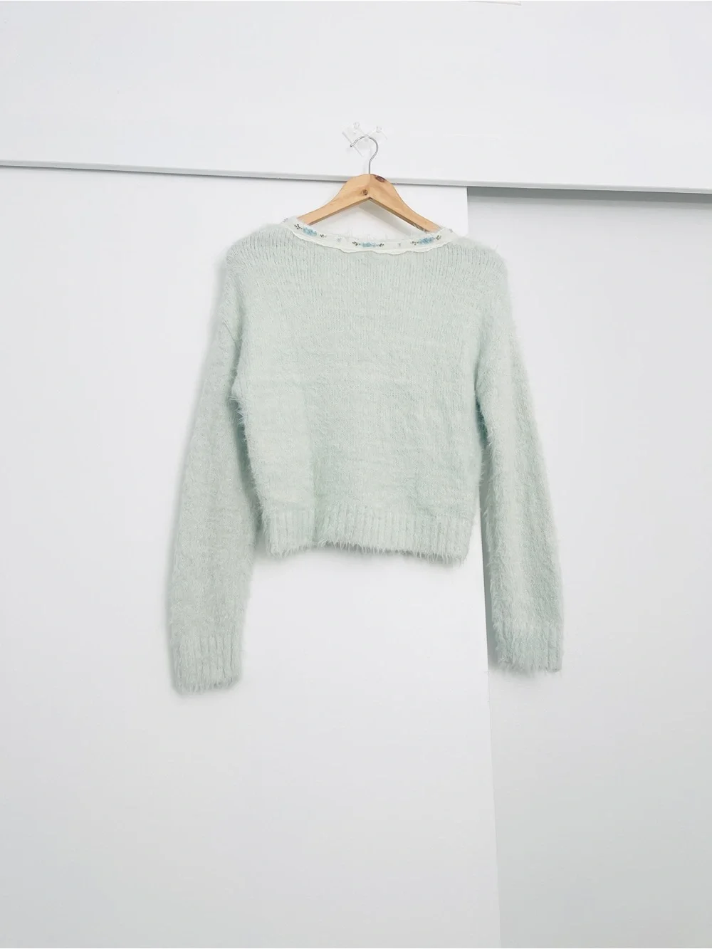 NWT Free People Snow Angel Pullover Sweater W Sequins Beaded Collar Size Small
